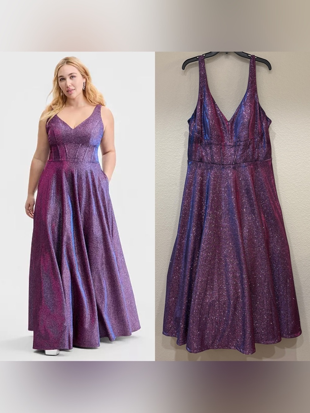 Macy’s City Studios Trendy Plus Size Glitter V-Neck Sleeveless Gown